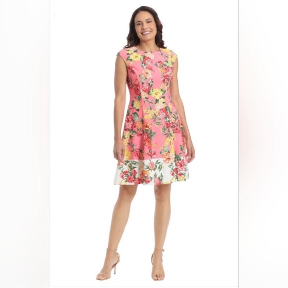 NWT London Times Floral Pink/Coral Fit & Flare Dress: Size 10